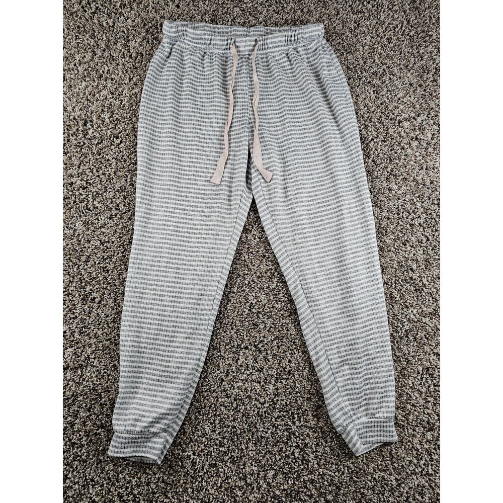 Tahari Womens Sz M Jogger Style Lounge Pants Gray White Striped